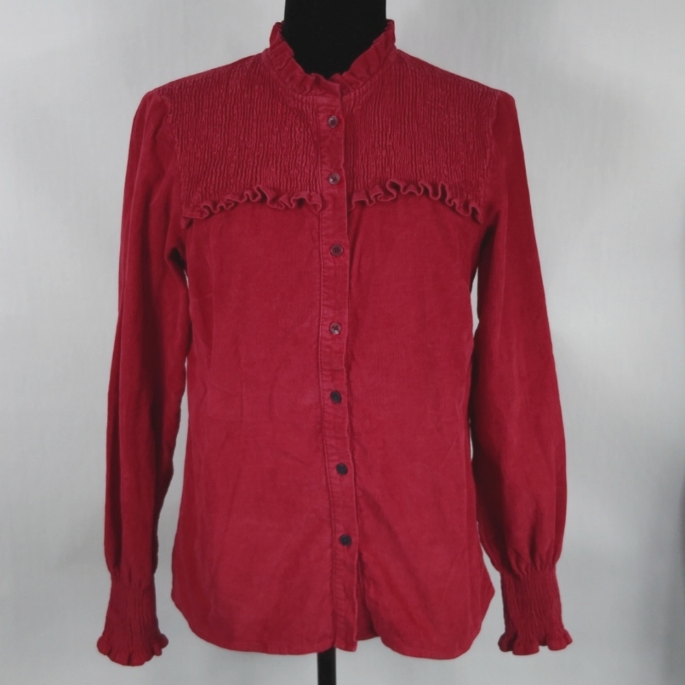 Boden Corduroy Smocked High Neck Shirt